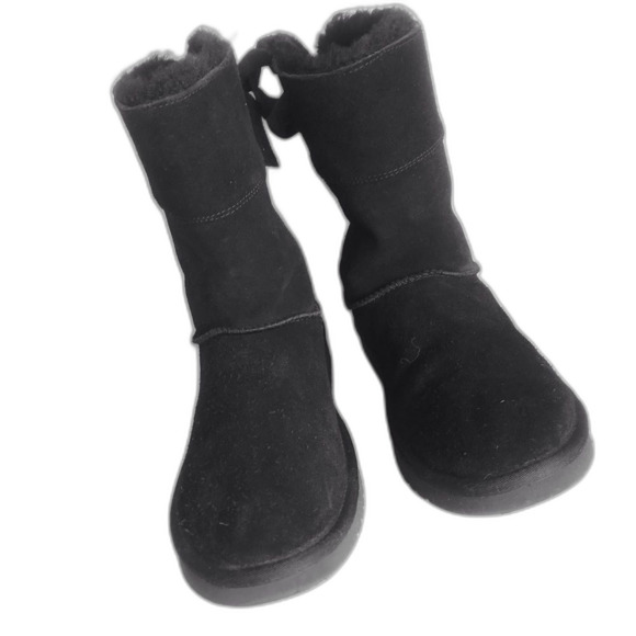 Koolaburra UGG Womens Andrah Tie Back Black Suede Sheepskin Boots Mid-Calf Sz. 8 - Picture 4 of 16